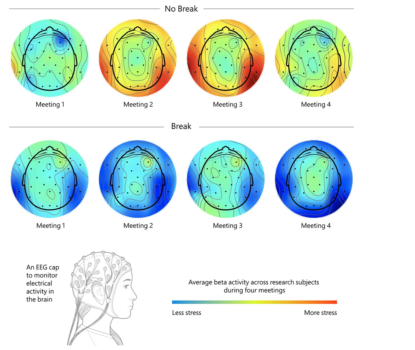 Data showing no breaks between meetings causes stress